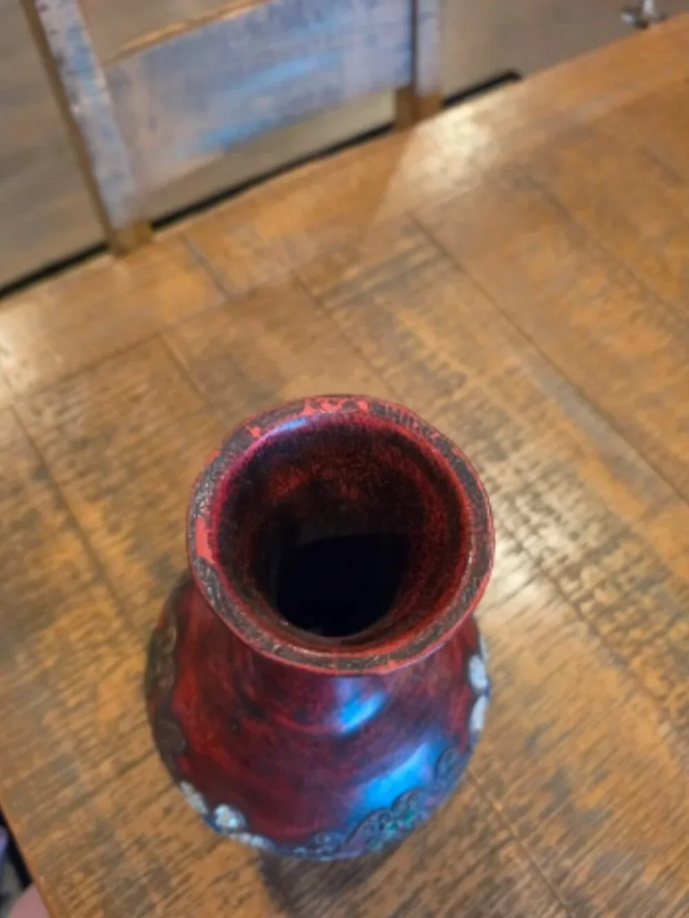 Decorative Red Distressed Floral Vase
